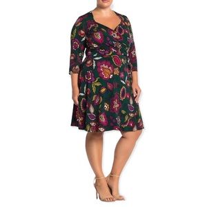 New Leota Sweetheart Classic Faux Wrap Floral Dress Rainforest Green Size 5L